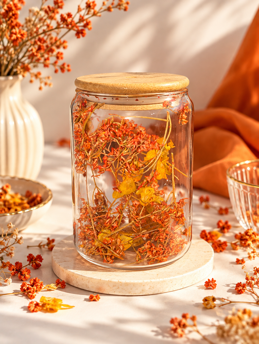 Autumn Bloom Glass Jar