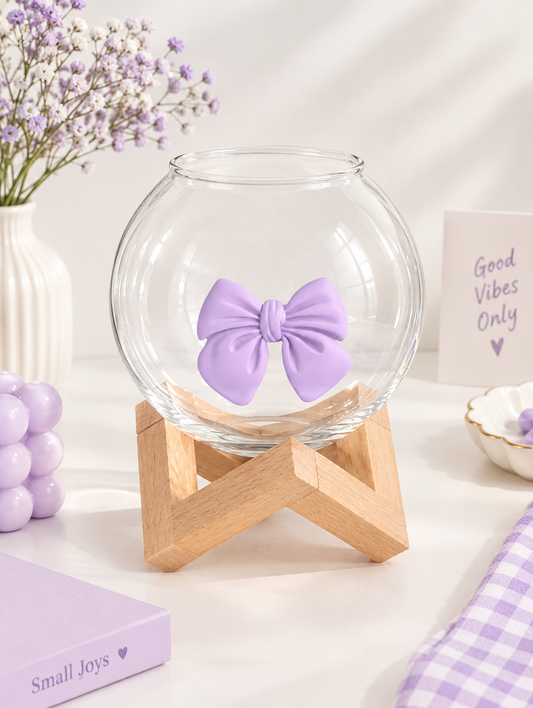 Lavender Bow Wooden Stand Terrarium