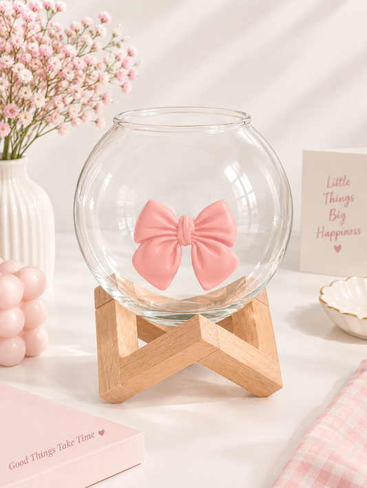 Pink Ribbon Wooden Stand Terrarium
