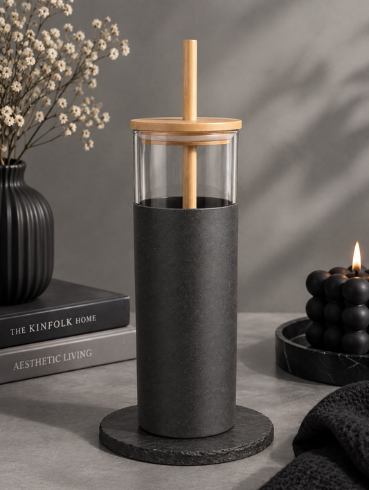 Midnight Minimalist Tumbler With Wooden Straw