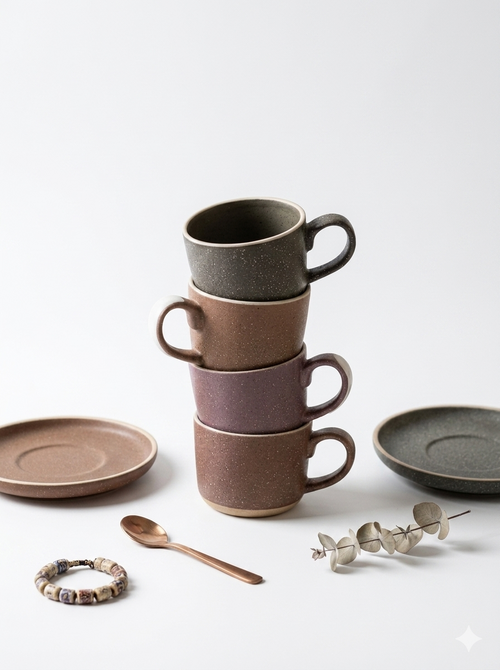 Mocha Stone Ceramic Mug & Saucer