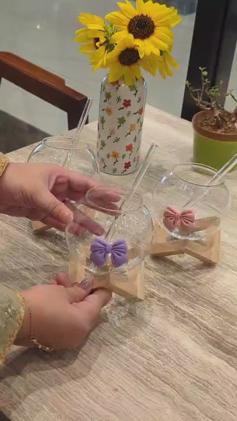 Lavender Bow Wooden Stand Terrarium