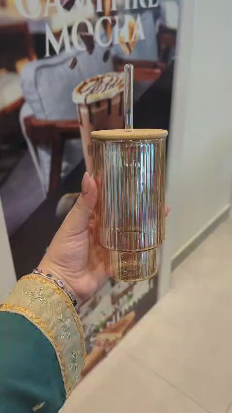 Amber Ribbed Glass Tumbler
